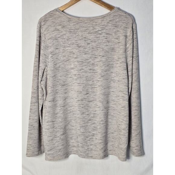 Chicos Spacedye Bateau Neck Sweater Size 3 Womens Brown Side Slit Button Long Sl - Picture 7 of 7